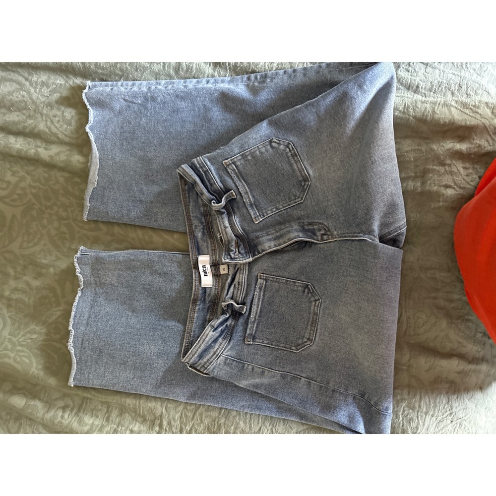 Wide Leg Crop Jeans Womens Light Wash Raw Hem High Waist Casual Denim